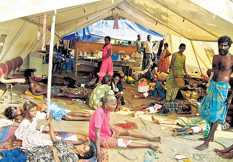 A group of Tamil women carrying out a demonstration on the International Human Rights Day on December 10 in Sri Lanka