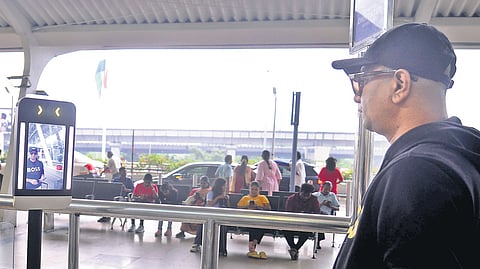 A man using the DigiYatra facility to receive a quicker entry experience at the Chennai airport’s domestic terminal.