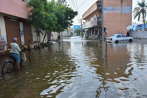 Rain water stagnated in MuthuKrishna nagar residential area in Thoothukudi.
