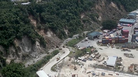 This image made from a video shows a landslide near an international shipping terminal in Port Vila, Vanuatu following a powerful earthquake Tuesday, Dec. 17, 2024.