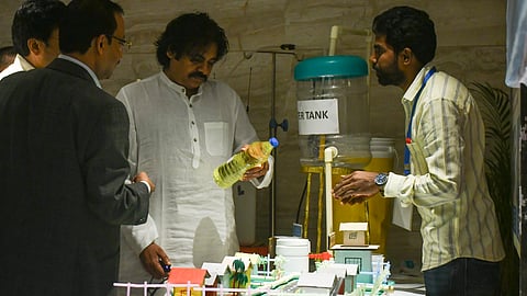 Deputy Chief Minister Pawan Kalyan takes part in the Jal Jeevan Mission workshop in Vijayawada on Wednesday