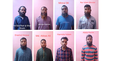 The eight operatives of terror group Ansarullah Bangla Team (ABT) arrrested by the Special Task Force of Assam Police