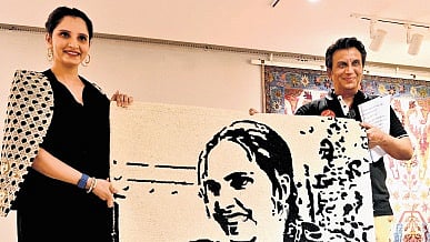 Sania Mirza receives a carpet artwork, depicting her and her son, Izhaan Mirza Malik