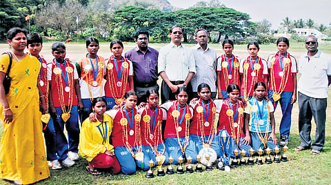 Mariappan with a new batch of students at a training centre in Uchimedu