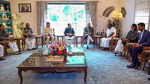 Union Minister and BJP National President J.P. Nadda and Union Home Minister Amit Shah with NDA leaders.