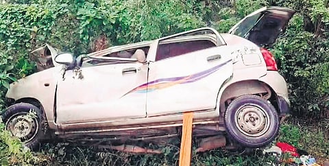 Mangled remains of the car after the accident near Chengalpattu