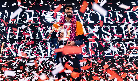 D Gukesh after winning the World Championship