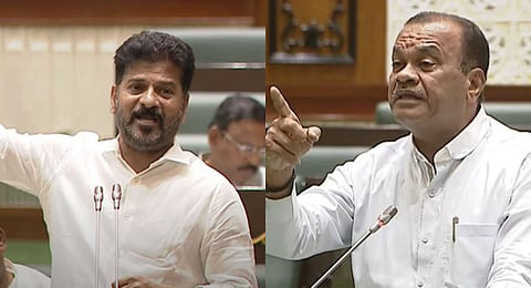 Chief Minister A Revanth Reddy (L) and Road & Buildings Minister Komatireddy Venkat Reddy (R).