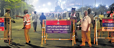 Barricades on roads and additional police personnel were deployed to prevent any untoward incidents during New Year celebrations on Wednesday