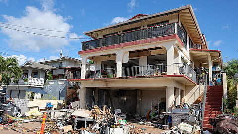 A view of the home where a New Year's Eve fireworks explosion killed and injured people, Wednesday, Jan. 1, 2025, in Honolulu.