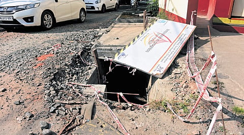 A broken slab near foreshore Road