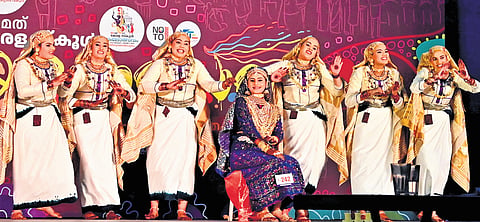 Students of MKNM Higher Secondary School, Kumaramangalam, Idukki, performing oppana at the Women’s College on Saturday. Interestingly, the school has been securing ‘A’ grade for the past 21 years, and this year was no different | Vincent Pulickal
