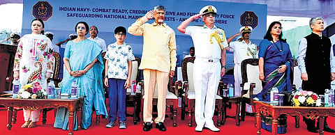 Chief Minister N Chandrababu Naidu, his wife Bhuvaneswari and grandson Devansh, attended the Op Demo at RK Beach