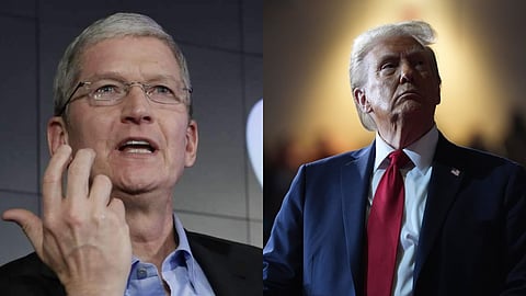 Apple CEO Tim Cook (L) Donald Trump