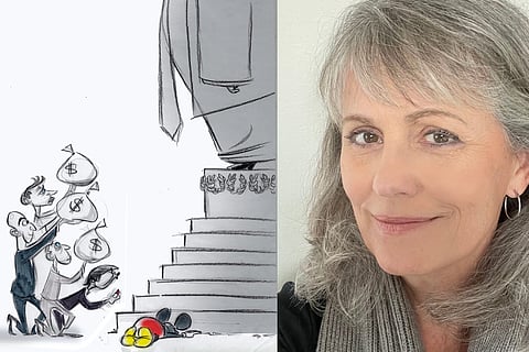 Rough of cartoon killed (L) Ann Telnaes