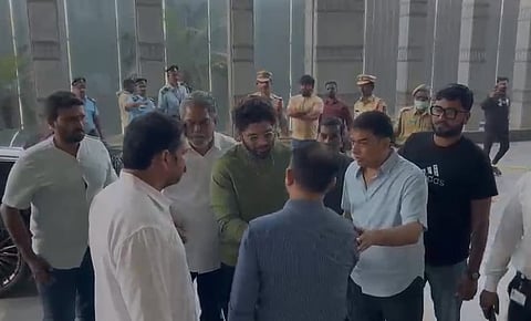 Allu Arjun along with TGFDC chairman Dil Raju visited nine-year-old Sri Tej at KIMS in Secunderabad