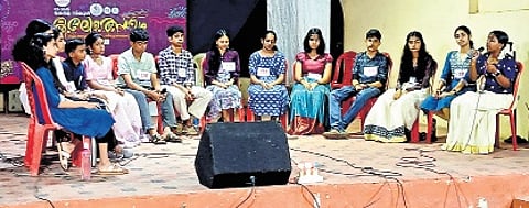 A scene from the Aksharaslokam competition for the High School category.