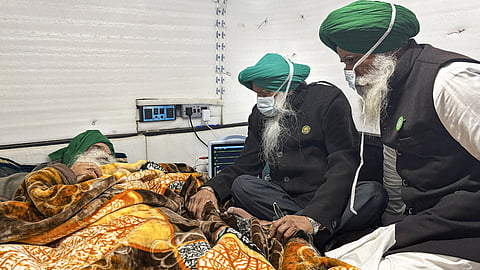 Farmer leaders meet with Jagit Singh Dallewal, the convener of the Samyukta Kisan Morcha (non-political), who has been on a fast-unto-death at the Khanouri border to press the Centre to accept the farmers' demands.