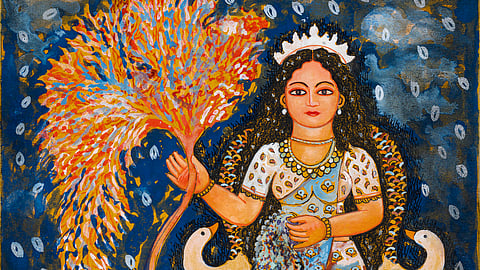 In a new exhibition of Jayasri Burman, titled ‘The Whisper of Water, The Song of Stars’ on view till February 25 (preview January 17), at Art Alive Gallery.
