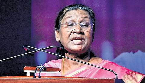 President Droupadi Murmu speaks at the valedictory ceremony of 18th Pravasi Bharatiya Divas at Janata Maidan, in Bhubaneswar on Friday