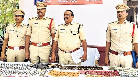 Police seized 1,300 rooster knives from a blacksmith during a raid in Eluru district on Saturday