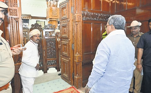 Chief Minister Siddaramaiah arrives for the cabinet meeting at Vidhana Soudha in Bengaluru on Thursday