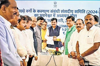 BJD delegation meets parliamentary committee chairman Ganesh Singh in Bhubaneswar on Thursday