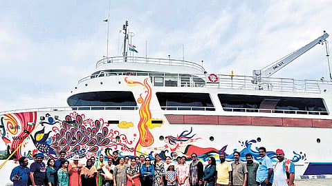 A group of passengers, who had availed of the KSRTC Budget Tourism Cell’s Nefertiti package, before boarding the cruise liner in Kochi