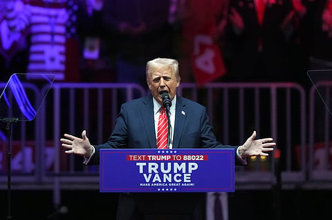 President-elect Donald Trump speaks at a rally ahead of the 60th Presidential Inauguration, Sunday, Jan. 19, 2025, in Washington.