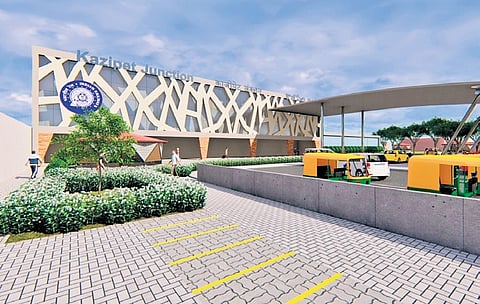 Entrance of the Kazipet Railway Station which is being redeveloped under the Amrit Bharat Station Scheme (ABSS) of the Union government