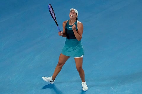Madison Keys celebrates after her victory over Iga Swiatek in the Australian Open semi-final (Photo | AP)