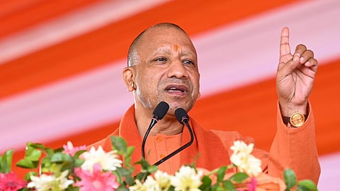 Chief Minister Yogi Adityanath addresses a public meeting ahead of the by-election for the Milkipur assembly seat, in Ayodhya