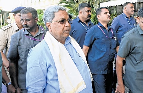 Chief Minister Siddaramaiah arrives for a cabinet meeting at Vidhana Soudha
in Bengaluru on Friday