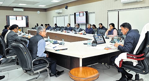 Union Labour Minister Mansukh Mandaviya conducts a virtual review meeting
with zonal and regional offices of the EPFO in New Delhi on Saturday