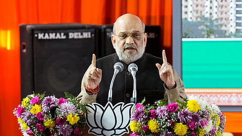 Union Home Minister Amit Shah speaks during the release of third part of BJPs manifesto for the upcoming Delhi Assembly elections, in New Delhi.