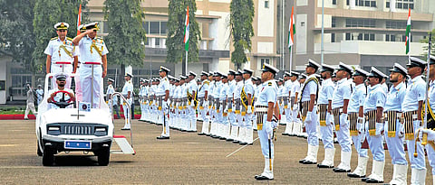 ENC Vice Admiral Rajesh Pendharkar inspects the ceremonial parade in Vizag