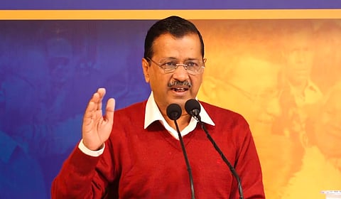 AAP national convener Arvind Kejriwal addresses a press conference, in New Delhi, Tuesday, Jan. 28, 2025.
