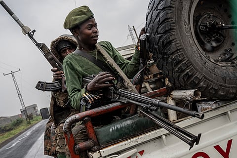 Congolese government troops deploy outside Goma, Democratic Republic of the Congo, Friday, Jan. 24, 2025.