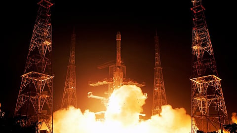 SRO's Geosynchronous Satellite Launch Vehicle (GSLV) carrying navigation satellite NVS-02 lifts off from Satish Dhawan Space Centre in Andhra Pradesh's Tirupati. This is ISRO's historic 100th mission.