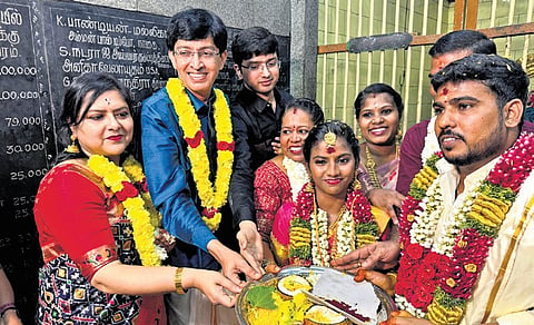 Addl Chief Secretary Dr J Radhakrishnan during Meena’s wedding on Sunday