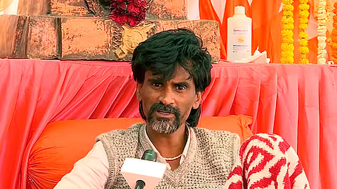 Maratha reservation activist Manoj Jarange Patil speaks to the media.