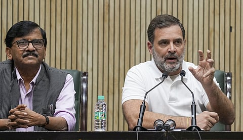 LoP in the Lok Sabha and Congress leader Rahul Gandhi with Shiv Sena MP Sanjay Raut.