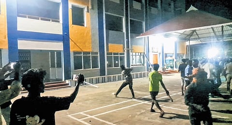 Relatives of the victim vandalising properties of the school