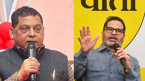Senior JD(U) leader and chief spokesperson Neeraj Kumar (L), Jan Suraaj Party founder Prashant Kishor (R)