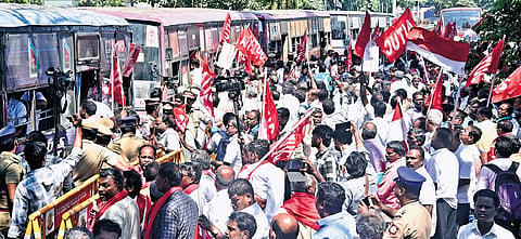Hundreds of Tasmac employees staging protest in Chennai on Tuesday