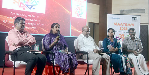 Subiksha, city homeless shelter all-coordinator, GCC, speaks during a panel discussion at Maatram 2025