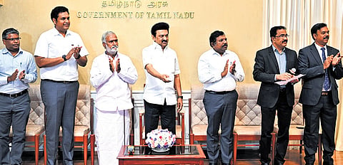 Chief Minister MK Stalin laying the foundation stone for the Central Tower project at the Central Square