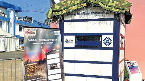 Bullet resistant security booth by CSIR SERC Chennai makes its debut at Aero India.