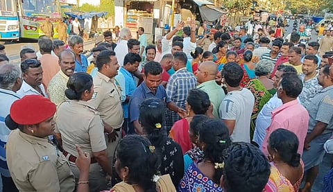 Kins and villagers staged a protest by blocking Puducherry- Cuddalore Road, condemning the police and demanding severe action against the teacher accused of sexual harassment.