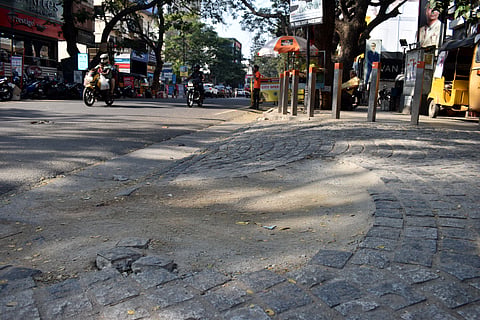 Motorists and locals on the DB Road in RS Puram have raised concerns over the damages on the tiles paved by the Coimbatore City Municipal Corporation (CCMC)